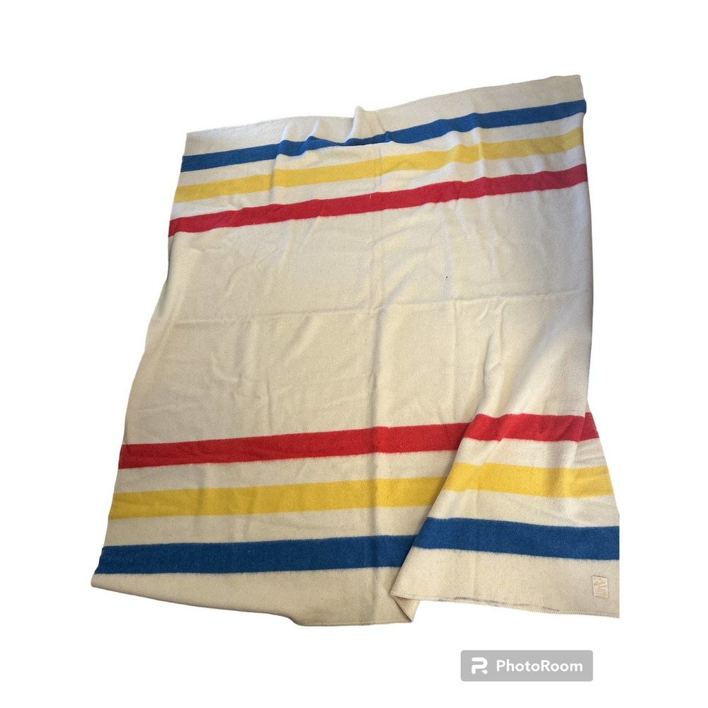 Vintage Golden Dawn JC Penney all wool striped blanket 71x81 inches